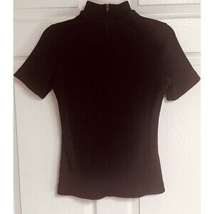 60s 70s Shell Master Short Sleeve Mock Neck Ribbed Top Brown Tag 16 Fits M MOD